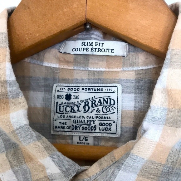 Lucky Brand Slim Fit Plaid Short Sleeve Shirt Size Large - Picture 3 of 9